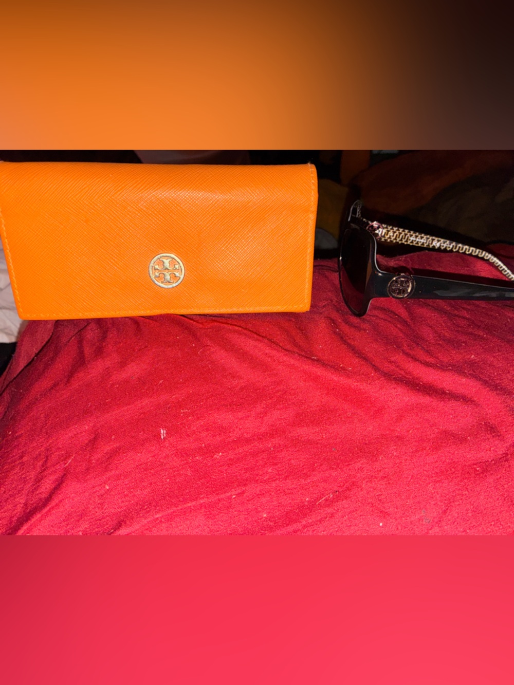 Tory Burch brown sunglasses with orange suffrano Fold Wallet with Gold Logo